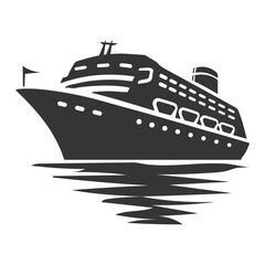 Obraz premium Black and White Silhouette of a Cruise Ship with Reflection – Nautical Vector Illustration for Travel and Transportation