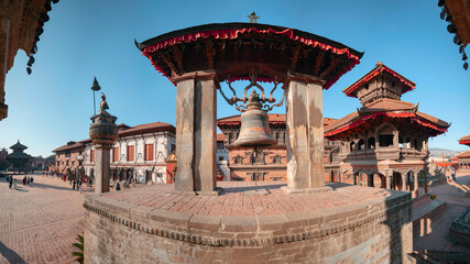 Fototapeta premium BHAKTAPUR, NEPAL, March 5, 2024: View of the buildings and temples in Durbar square.