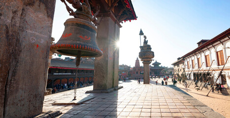 BHAKTAPUR, NEPAL, March 5, 2024: View of the buildings and temples in Durbar square.