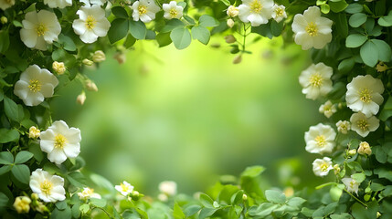 White Flowers Green Leaves Nature Background Image