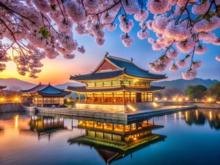 Fototapeta premium Beautiful cherry blossom and Gyeongbokgung Palace in south korea.