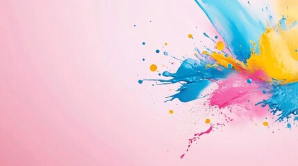 Obraz premium Vibrant Digital Painting: Exploding Color Splashes on Pink Background. AI Generated