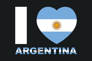 I love Argentina Word with heart shape, Flag of Argentina national country symbol illustration Vector, Rectangle Argentina flag illustration, Flat vector illustration
