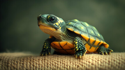 Obraz premium Realistic Image Baby Turtle Green Yellow Shell Claws