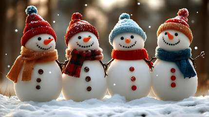 3D Illustration Winter Wonderland Snowmen Festive Snow Scene