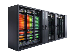 Realistic Data Center Server Racks with Colorful LED Displays