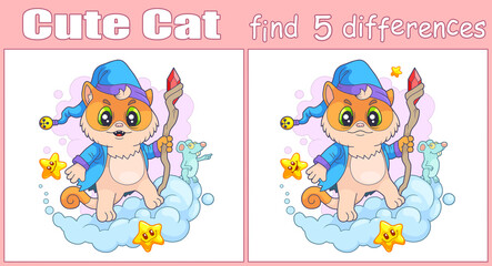 cute little cat, find five differences illustration