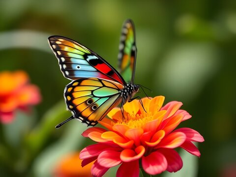 utterfly perched on a blooming flower. 