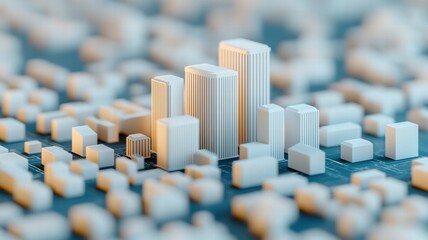 Obraz premium A detailed model cityscape featuring miniature skyscrapers and buildings, highlighting urban design and architecture.