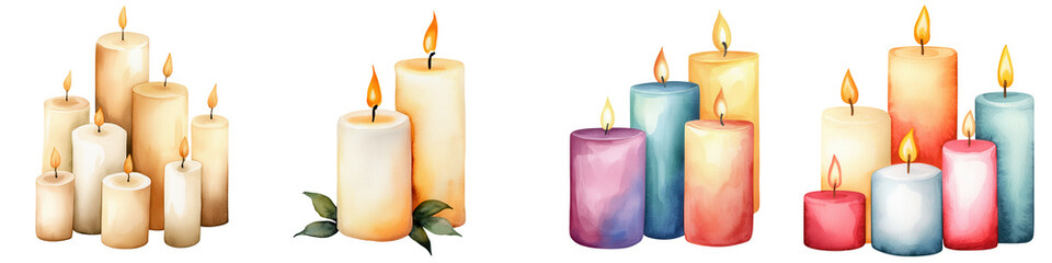 Holy saturday element, Candlelit scene with colorful candles and warm ambiance, isolated on transparent background.
