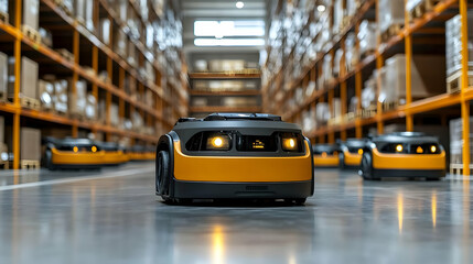 3D Illustration Autonomous Mobile Robots Warehouse Logistics Automation