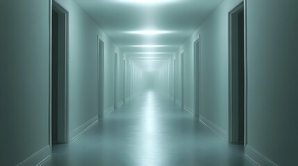 3D Illustration Empty Corridor Doors Light Perspective Architecture Interior Design Background