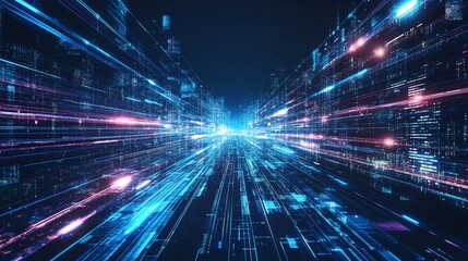 Futuristic digital highway with glowing data streams.