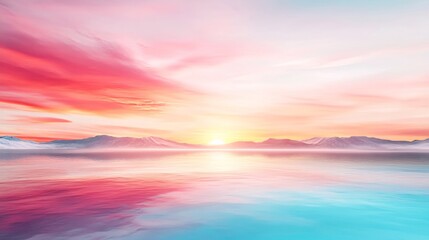 Fototapeta premium Dreamy Pastel Sunrise Over Serene Mountain Lake: Digital Painting in a Softly Romantic Style. AI Generated