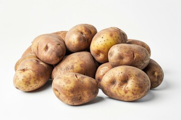 Fototapeta premium Close up shot of a bunch of potatoes on white background.