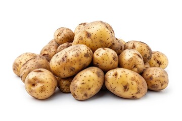 Fototapeta premium Close up shot of a bunch of potatoes on white background.