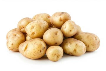 Close up shot of potatoes on white background.