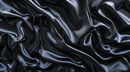 Obraz premium Dark, shiny black fabric with smooth folds, texture.