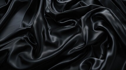 Fototapeta premium Black silky fabric, folds, light catching.