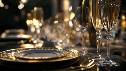 Elegant Crystal Champagne Dining Table Setup