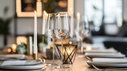 Elegant Modern Dinner Table with Champagne Glasses