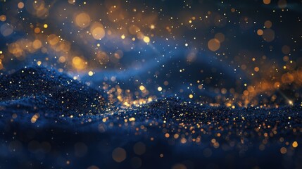 Obraz premium Golden specks float above blue terrain.