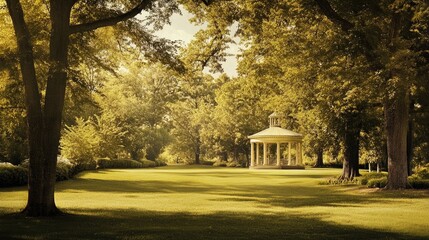 Serene Gazebo in a Tranquil Park Surrounded by Lush Greenery