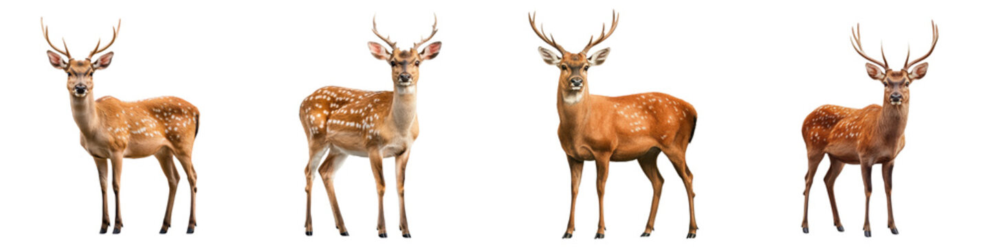 Realistic Barasingha deer standing in various poses on transparency background
