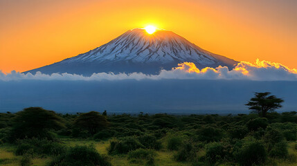 Illustration Majestic Snow Mountain Sunrise Landscape