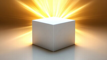 Illuminated Cube on Golden Background