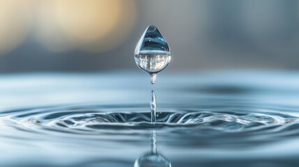 A Single Water Droplet About to Merge with the Still Surface of Water Creating Concentric Ripples