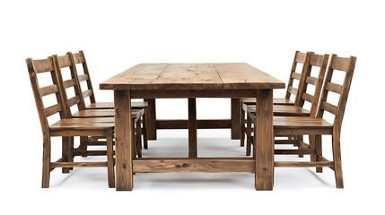 A wooden dining table with six chairs around it
