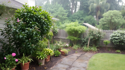 Home, garden, rain