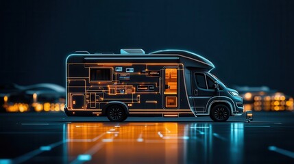 A motorhome with hightech security features, including biometric access and surveillance