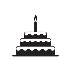 Cake icon. Black Birthday cake icon on white background. Vector illustration