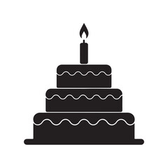 Cake icon. Black Birthday cake icon on white background. Vector illustration