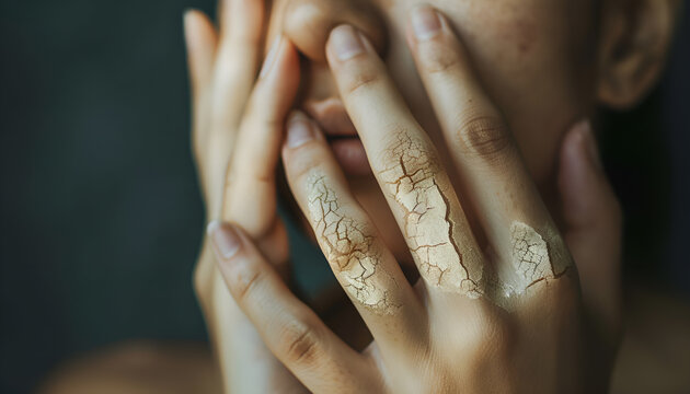 Woman with dry skin on hand, macro view