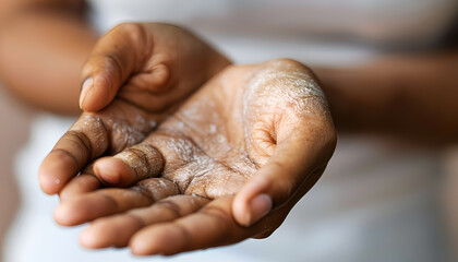 Woman with dry skin on hand, macro view