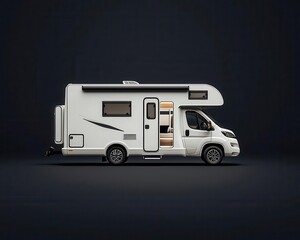 Naklejka premium A motorhome with a modern design featuring hidden storage and seamless surfaces