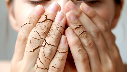 Woman with dry skin on hand, macro view