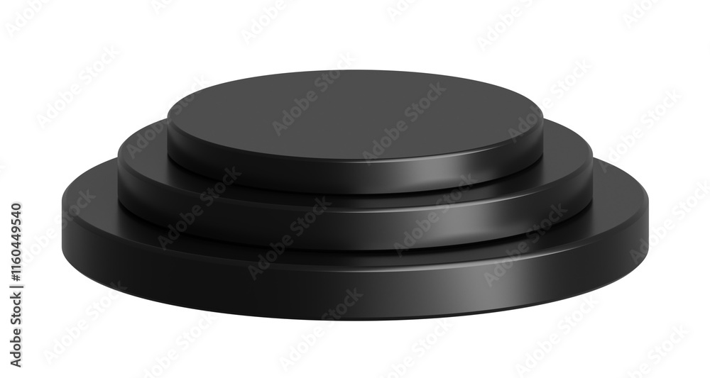 Poster PNG Black podium isolated on transparent background. Empty product presentation pedestal display stand.