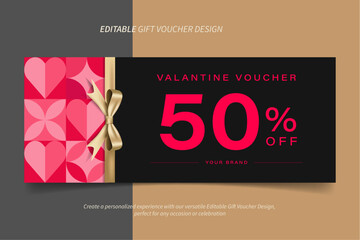 Valentine's Day Luxury Black Discount Voucher Coupon Template, Sale Gift Modern Minimalist, Background promotion banner for online shopping or E-commerce, Gift Voucher, Web Advertising Long Horizontal