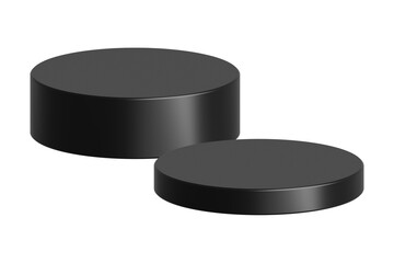 PNG Black podium isolated on transparent background. Empty product presentation pedestal display stand.