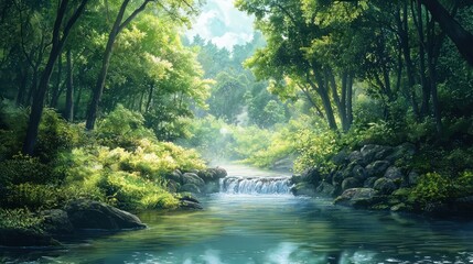Serene Forest Stream With Gentle Waterfall