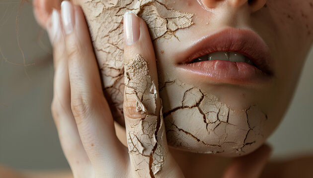 Woman with dry skin on hand, macro view