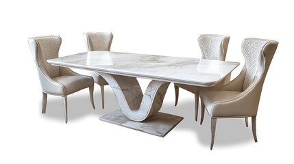 Fototapeta premium A white marble dining table with four chairs around it