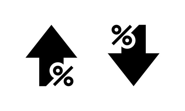 Up and down percent arrow icon. Percentage growth and decline arrows sign symbol