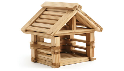 Wooden house model isolated on white. Saving money concept