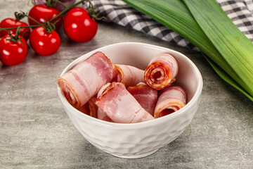 Fresh raw pork bacon roll