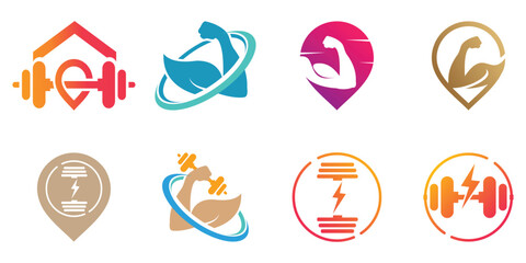 Fitness logo design collection for business with creative element concept Premium Vector